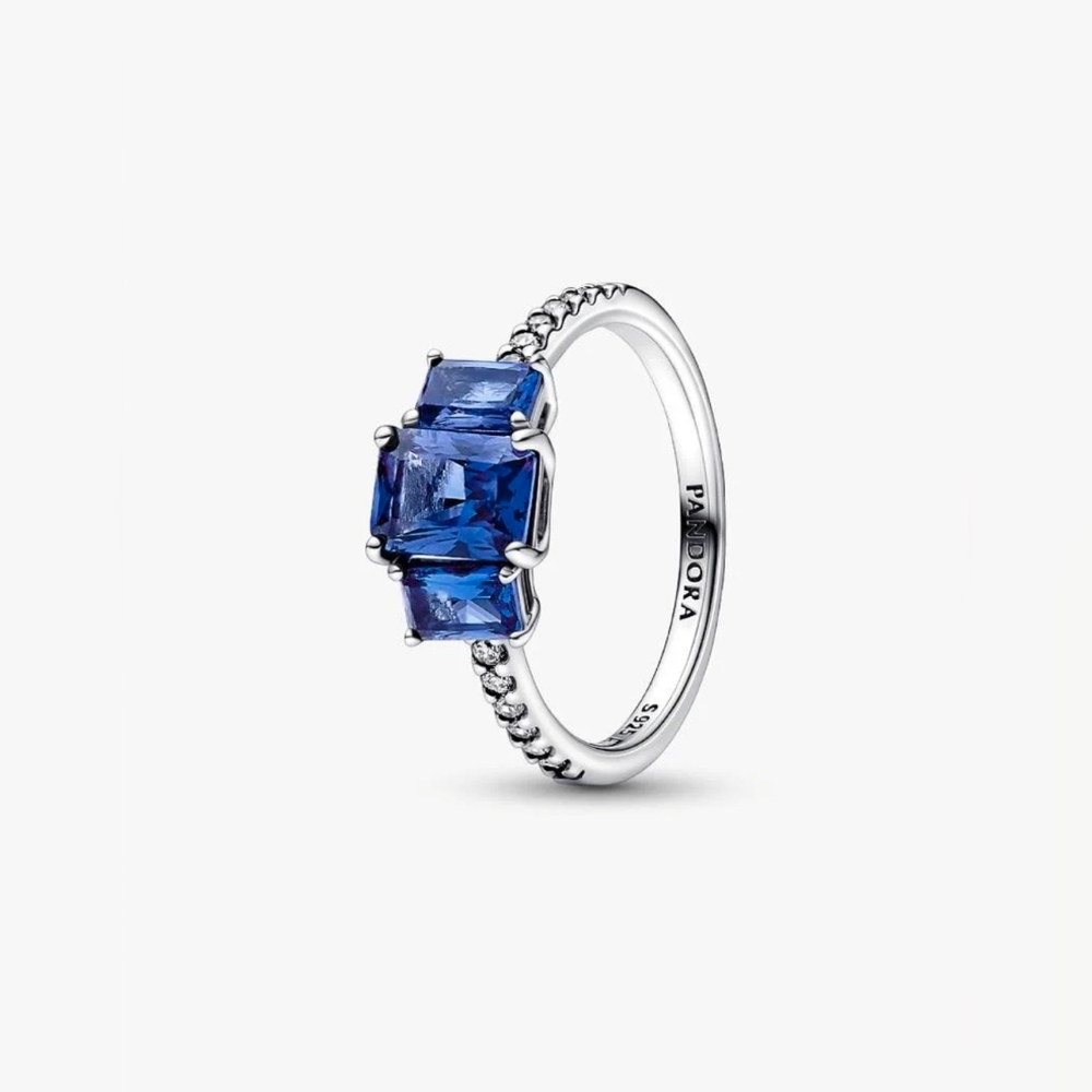Pandora Blue Rectangular Three Stone Sparkling Ri… - image 4